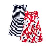 Simple Joys by Carter's Baby Mädchen Short-Sleeve and Sleeveless Dress Sets, Pack of 2 Lässiges Kleid, Marineblau Streifen/Rot Mohnblumenaufdruck, 12 Monate (2er Pack)