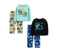 Simple Joys by Carter's Jungen 4-Piece Pajama Set (Cotton Top & Fleece Bottom) Pyjamaset, Aquablau Lkws/Grau Konstruktion/Kobaltblau/Schwarz, 4 Jahre