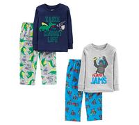 Simple Joys by Carter's Jungen 4-Piece Pajama Set (Cotton Top & Fleece Bottom) Pyjamaset, Blau Gorilla/Grau Drache/Marineblau Textaufdruck, 2 Jahre