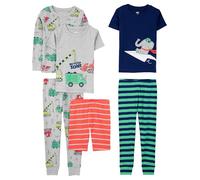 Simple Joys by Carter's Jungen 6-Piece Snug Fit Cotton Pajama Set Pyjamaset, Grau Lkws/Grün Streifen/Marineblau Elefant/Orange Streifen, 5 Jahre (3er Pack)