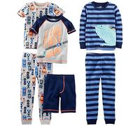 Simple Joys by Carter's Jungen 6-teiliges Schlafanzug-Set, eng anliegend, 3er-Pack, Grau Autos/Marineblau Streifen/Textaufdruck, 5 Jahre