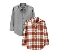 Simple Joys by Carter's Jungen Langarm Woven Shirt 2er Pack, Grau/Kastanienbraun, 80