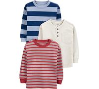 Simple Joys by Carter's Jungen Long-Sleeve, Pack of 3 T-Shirt, Elfenbein Weltraum-dye/Marineblau Rugby-Streifen/Maronibraun Streifen, 4-5 Jahre (3er Pack)