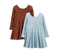 Simple Joys by Carter's Mädchen 2-Pack Stretch Rib Dresses Kleid, Braun Tiermuster/Staubblau, 7 Jahre (2er Pack)