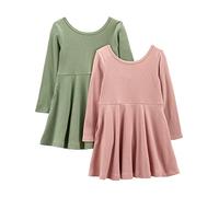 Simple Joys by Carter's Mädchen 2-Pack Stretch Rib Dresses Kleid, Olivgrün/Rosa, 7 Jahre (2er Pack)