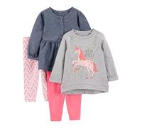 Simple Joys by Carter's Mädchen 4-Piece Long-Sleeve Shirts and Pants Playwear Hosen-Set, Grau Einhorn/Hellrosa/Jeans/Rosa, 5 Jahre