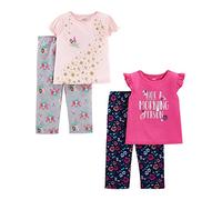 Simple Joys by Carter's Mädchen 4-teiliges Schlafanzug-Set, Fleece (kurzärmliges Polyester-Oberteil und Fleece-Hose), 4er-Pack, Fee/Floral/Textaufdruck, 4 Jahre