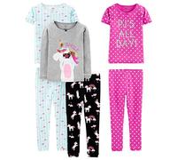 Simple Joys by Carter's Mädchen 6-Piece Snug Fit Cotton Pajama Set Pyjamaset, Blau Schildkröte/Grau Meliert/Rosa Tupfen/Schwarz Einhorn, 7 Jahre (3er Pack)
