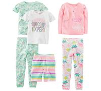 Simple Joys by Carter's Mädchen 6-Piece Snug Fit Cotton Pajama Set Pyjamaset, Minzgrün Regenbogen/Rosa/Weiß Dinosaurier/Einhorn/Streifen, 12 Monate (3er Pack)