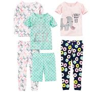 Simple Joys by Carter's Mädchen 6-teiliges Schlafanzug-Set, eng anliegend, 3er-Pack, Grün Punkte/Marineblau Donut/Rosa Elefant/Weiß Zebra, 2 Jahre