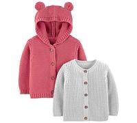 Simple Joys by Carter's Unisex Baby 2-Pack Neutral Knit Cardigan Sweaters Strickjacke, Grau/Rot, 12 Monate (2er Pack)