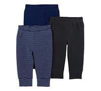 Simple Joys by Carter's Unisex-Baby 3-Pack Thermal Pants Hose, Dunkelblau Streifen/Marineblau/Schwarz, 0 Monate (3er Pack)