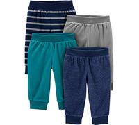 Simple Joys by Carter's Unisex Baby 4-Pack Fleece Pants Hose, Blau Heide/Blaugrün/Grau/Marineblau Streifen, 0 Monate (4er Pack)