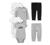 Simple Joys by Carter's Unisex Baby 6-teiliges Set, Bodys (Kurz- und Langarm) und Hosen, Grau Textaufdruck/Schwarz/Weiß Lama/Panda, 24 Monate