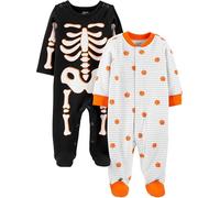 Simple Joys by Carter's Unisex Baby Halloween-Strampelanzug, Baumwolle, mit Druckknöpfen an Füßen, 2er-Pack, Halloween-kürbis/Skelett, Frühchen