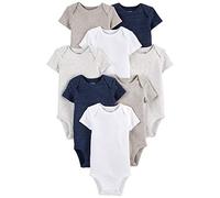 Simple Joys by Carter's Unisex Baby Kurzärmeliger Body, 8er-Pack, Marineblau Heidekraut/Weiß/Haferbeige, 0 Monate