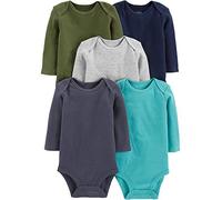 Simple Joys by Carter's Unisex Baby Long-Sleeve Bodysuit Pack of 5 Body, Blau/Grau Meliert/Marineblau/Olivgrün/Verwaschenes Marineblau, 0-3 Monate (5er Pack)