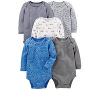 Simple Joys by Carter's Unisex Baby Long-Sleeve Bodysuit Pack of 5 Body, Blau/Grau/Weiß, 0-3 Monate (5er Pack)
