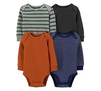 Simple Joys by Carter's Unisex Baby Long-Sleeve Thermal Bodysuits, Pack of 4 Body, Grün Streifen/Marineblau/Rostfarben/Schwarz, 0 Monate (4er Pack)