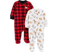 Simple Joys by Carter's Unisex Baby Schlaf- und Spielanzug für Die Festtage aus Fleece mit Füßen, 2er-Pack, Buffalo Karos/Tier, Frühchen
