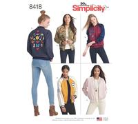 Simplicity Simplcity 8418Pattern 8418 Gefütterte Bomberjacke für Damen mit Stoff-und Randvarianten, Papier, weiß, R5 (14-16-18-20-22)