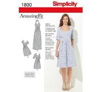 Simplicity Muster 1800 Damenkleider und Übergröße, tolle Passform, Größe 38-42-44-46, Weiß