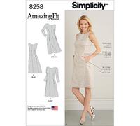Simplicity Muster 8258 AA Misses und Plus Größe Amazing Fit Schnittmuster für Kleider, Weiß, Größen 10-12-14-16-18