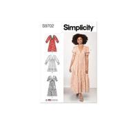 Simplicity Schnittmuster-Set für Damen, V-Ausschnitt, Empire-Kleid, Code S9702, Größen 36-38-40-42-44, mehrfarbig