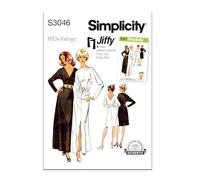 Simplicity SS3046Y5 Schnittmuster-Paket für Damen, Vintage-Stil, 1970er-Jahre-Stil, mit Schärpe, Designcode S3046, Größen 46-48, 50, 52, 54, mehrfarbig