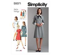 Simplicity SS9371K5 Damenkleid in Übergröße, A-Linien-Kleid hat Vordernähte, Lange und Kurze Ärmel, Kragen-und Manschettenvarianten, Gürtel hinten, 36-38-40-42-44, 8-10-12-14-16