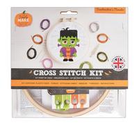 Simply MAKE Kreuzstich Kit Frankensteins Monster Halloween Hoop Stickgarn Stoff und Nadel für Anfänger Starter Kreuzstich Bastelset Tolle Geschenke Handwerk Hobbyisten Halloween Dekor