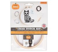 Simply MAKE Kreuzstich Kit Skelett Katze Design Halloween Hoop Stickgarn Stoff und Nadel für Anfänger Starter Kreuzstich Bastelset Tolle Geschenke Handwerk Hobbyisten Halloween Dekor