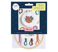 Simply MAKE Kreuzstich-Set - Flora-Katzen-Design für Kinder und Erwachsene, inklusive Reifen, Stickgarn, Stoff und Nadel - perfekt für Erwachsene Handwerk und Anfänger - Starter-Kreuzstich-Bastelset