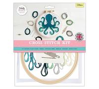 Simply MAKE Kreuzstich-Set - Oktopus-Design für Kinder und Erwachsene, einschließlich Reifen, Stickgarn, Stoff und Nadel, perfekt für Erwachsene Handwerk und Anfänger, Starter-Kreuzstich-Bastelset