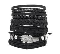 Simsky 6er Set Vintage Lederarmbänder mit Holzperlen für Männer und Frauen, verstellbare geflochtene Manschette, Punk-Stil, Wickelarmband