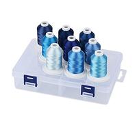 Simthread Polyester Maschinen Stickgarn mit Kunststoff-Aufbewahrungsbox, 9 Blau Farben, 800 Yards Schnappen Spulen, für professionelles Stickdesign