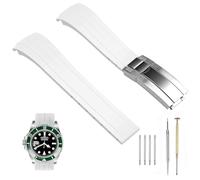 SINAIKE Soft Silicone Rubber Watch Band Compatible with Moonswatch, Rolex, Armani, Seiko, Citize, Tapered 22mm Curved End Watch Bands Strap Replacement with Classic Diving Buckle for Men Women White