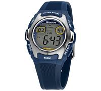 SINAR Jungen-Armbanduhr Jugenduhr Sportuhr Outdoor Digital Quarz 10 bar mit Resinarmband und Licht Dunkelblau Silber XE-50-2
