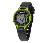 SINAR Jungen-Armbanduhr Jugenduhr Sportuhr Outdoor Digital Quarz 10 bar mit Silikonarmband und Licht Schwarz Neongrün XE-52-3