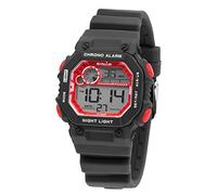 SINAR Jungenuhr Herrenuhr Jugend Armbanduhr Retro-Look Sportuhr Outdoor Digital Quarz 10 bar mit Silikonarmband und Licht Schwarz Rot XE-55-1