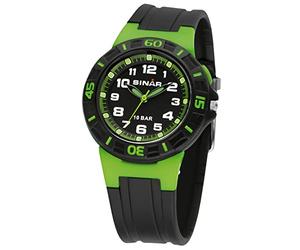 SINAR Kinder Jugend Armbanduhr Sportuhr Jungen Outdoor Fitness Analog Quarz 10 bar mit Licht und Resinarmband Schwarz Grün XB-20-3