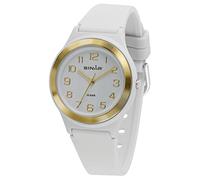 SINAR Mädchen-Armbanduhr Jugend Sportuhr Fitness Analog Quarz 10 Bar wasserdicht Silikonband Weiß Gold XB-48-0