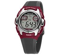 SINAR Mädchen-Armbanduhr Jugenduhr Sportuhr Outdoor Digital Quarz 10 bar mit Resinarmband und Licht Anthrazit Dunkelrot Silber XE-50-9