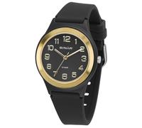 SINAR Mädchen Jungen Unisex Armbanduhr Jugend Sportuhr Fitness Analog Quarz 10 Bar wasserdicht Silikonband Schwarz Gold XB-48-10