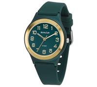 SINAR Mädchen Jungen Unisex Armbanduhr Jugend Sportuhr Fitness Analog Quarz 10 Bar wasserdicht Silikonband Waldgrün Gold XB-48-6