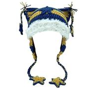 Sindlloger Cat Beanie Beanies Y2k Beanie Strickmütze Grunge Goth y2k Zubehör Häkelmützen für Damen, Blau/Gelb, Medium