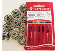 Singer 10 Original Nähmaschinen Nadeln Sortiment 2020 Stärke 70/09 80/11 90/14 100/16 für gewebte Stoffe + 10 Spulen aus Metall für Singer Nähmaschinen Brilliance 6180, 6280, 6160, 6199