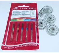 Singer 10 Original Nähmaschinen Nadeln Sortiment 2020 Stärke 70/09 80/11 90/14 100/16 für gewebte Stoffe + 5 Spulen für Singer Nähmaschinen Concerto, Symphonie, Serenade, Harmonie (Magische Spulen)