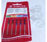 Singer 10 Original Nähmaschinen Nadeln Sortiment 2020 Stärke 70/09 80/11 90/14 100/16 für gewebte Stoffe + 5 Kunststoffspulen für Singer Nähmaschinen Mercury 1507, 8280