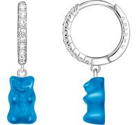 Single-Creole THOMAS SABO "THOMAS SABO x HARIBO Schmuck: Einzel-Creole mit Goldbär", blau (silberfarben, blau, kristallweiß, blau, kristallweiß), Ohrringe, Damen, Silber 925 (recycelt), mit Kristallgl